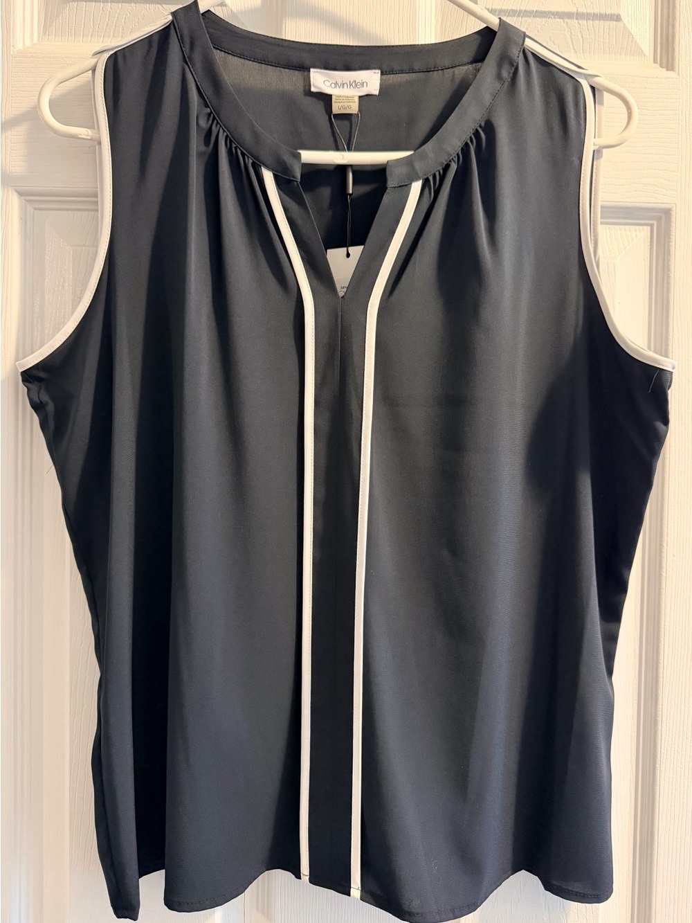 Calvin Klein Black Sleeveless Blouse with White Piping
